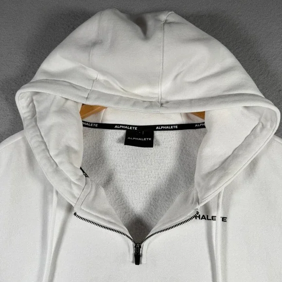 Alphalete White Cropped Quarter Zip Hoodie Sweatshirt Athletic Small Comfort Gym - Picture 5 of 14